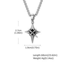 Minimalist Fashion Black Zircon Star Cross Pendant Stainless Steel Necklace for Men, Punk Hip Hop Jewelry Gifts