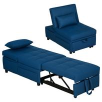 3-in-1 Folding Chair with Side Pocket, Guest Bed with Cushion, Adjustable Backrest, Sleeper Chair with Casters, Blue 65.5 x 104 x 81 cm