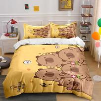 Cute Capybara Cartoon Yellow Bedding Set Bedding set (1 duvet cover, 2 pillowcases, duvet not included) 135x200cm