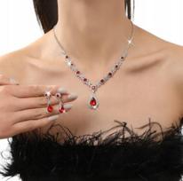Set Earrings Necklace Wedding Silver Elegant Ruby Zircons B25
