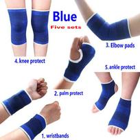5 Sets Combination Padded Knee Pads Elbow Supports Brace Basketball Fitness Meniscus Patella Palm Ankle Protection Kneepad Sport blue