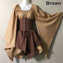 Medieval Costume Woodland Wood Elf Fairy Fantasy Waist Cincher Corset Set Top And Jagged Skirts 4XL