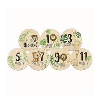1 Set Wooden Baby Month Cards Natural Wood for Newborns Animal Themed Design Shower Gift Photography Props