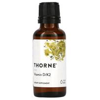 Thorne, vitaminas D/K2, 25 mcg (1000 TV), 30 ml (1 fl uncija)