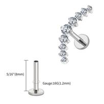 Right Grand ASTM F136 Titanium Arc CZ Cluster Labret Curved Bar Flat Back Stud Earring Helix Cartilage Conch Piercing Jewelry C-shaped and spiral&Earrings&Ears