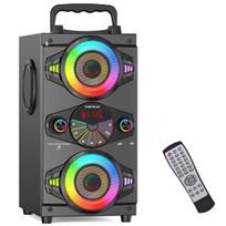 Nešiojami Bluetooth garsiakalbiai 60W Galingas Belaidis Garsus Stereo Bosinis Garsas Boombox Namų vakarėlio garsiakalbis su žemų dažnių garsiakalbiu, FM radiju, spalvingais LED šviesomis juoda