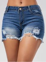 TEMU Women's Ripped Monkey Fringe Denim Shorts Extra Large
