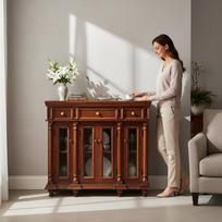 Solid Wood Cabinet Desk Bedside Storage Sideboard | Handmade Self Drawer | Farmhouse Home Decor Furniture-Bedroom Chest Of Drawer Cupboard