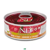 N&D Quinoa Cat Wet Herring&Coconut konservuotas dietinis pašaras alergiškoms katėms, silkė; 80g
