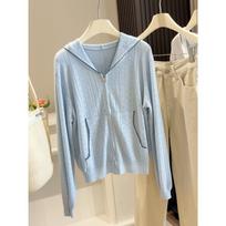 Women's Hooded Long Sleeve Zip Up Knit Cardigan Open Front Casual Lightweight Summer Cardigans One size fits all