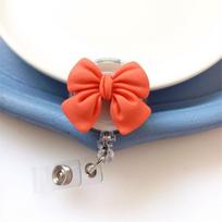 Bow Flower Nurse Badge Reel Name Tag Easy Pull Buckle Cute Retractable Badge Holder  Office School Orange-Bow