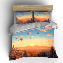 Sunset Hot Air Balloon Adventure  Exquisite three-piece bedding set gift for kids and adults 135x200cm