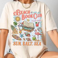 Sun Salt Sea Shirt, Beach Book Club Shirts, Sandy Beach Book Club Shirt, Bookish Beach Day Tee, Vintage Beach Summer, Coastal Book Club Tee L