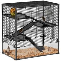 Four-Tier Hamster Cage with Deep Tempered Glass Bottom, Hut, Running Wheel, Food Dish, Water Bottle, 78.5 x 48.5 x 80cm 78.5 x 48.5 x 80 cm