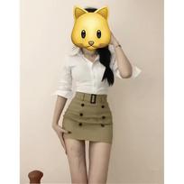 Lychee wants to sleep ya white folds pure desire temperament waist thin shirt women's skirt two-piece suit skirt women s-(can be worn within 45kg )