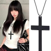 Sweater Chain Punk Gothic Necklace Choker Y2k Cross Necklace Wood Cross Pendant  Women Men