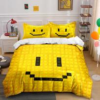 Smiley Face Yellow Bedding Set Bedding set (1 duvet cover, 2 pillowcases, duvet not included) 135x200cm