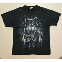 VTG Y2K Wolf Dreamcatcher Nature Grunge Fairy Mens Black T-Shirt XL Unisex T-Shirt S
