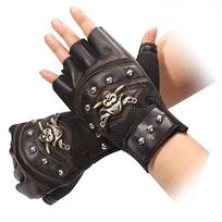 1 Pair Artificial Leather Rivets Pirate Skeleton Gloves Punk Half Finger Gloves Men's Gloves for Motorcycle Riding Outdoor Sports Material: Artificial leather