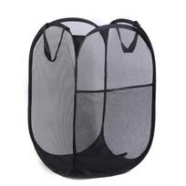 Folding Laundry Hamper Freestanding Polyester Space Saving Mesh Laundry Basket Household Supplies B