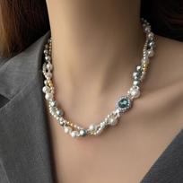 Design Sense Double Layer Color Autumn and Winter Pearl Atmosphere Premium Sense Sweater Chain Women's Necklace Clavicle Chain