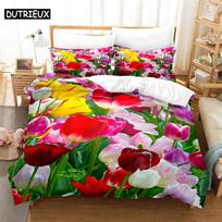 Purple Tulip Queen Bedding Set Duvet Cover Kids Bedroom Bed Set Comforter Cover Set King Size Duvet Cover Set Bedding Sets EU Single(135*200cm)3pcs