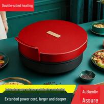 Daugiafunkcinė elektrinė dvipusė keptuvė ir blynų keptuvė su gilesne, didesne keptuve Fast Heat: Steaming Net, Glass Lid red