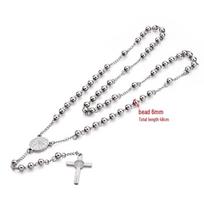 European Retro 6mm Stainless Steel Cross Necklace: High-End Beaded Chain Prayer Beads