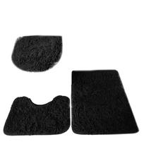 3pc Bathroom Set Rug Mat Toilet Lid Cover Plain Color Bathmats One Size