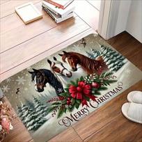 1Pcs Anti Fatigue Kitchen Rugs, Christmas Horse Print Waterproof Non-Slip Thick Cushioned Kitchen Mat Heavy Duty Comfort Standing Mat for Kitchen KTY 40X60cm