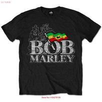 Bob Marley and the Wailers Logo Reggae Rock Official T Shirt Mens  vintage Washed streetwear Versatile Stretched Casual S