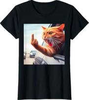 Funny Cat Middle Finger Car Meme Graphic T-Shirt Cotton S