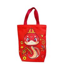 Year of The Snake Happy New Year Handbag Cartoon Red Tote Bag Snake Year Canvas Bag  Storage Bag Style 2