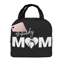 Husky Mom Pattern Print Lunch Bag Waterproof Insulated Canvas Cooler Bag Thermal Cold Food Picnic Travel Tote for Women Children One Size