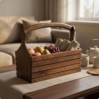 Wooden Hand Basket Vintage Style Rustic Wood Handheld Design for Living Room, Tea Table, Home