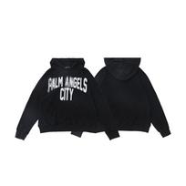 Cross-border European and American trendy brand palm angel letter slogans washed distressed hooded sweatshirt for men and women. High street hoodie S