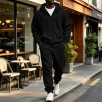 Men's Color Lined Zip Up Hoodie and Sweatpant Set with Drawstring L
