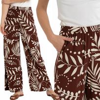 Women's Trousers 100% Viscose Plant Pattern Light Comfortable MORAJ 3XL BROWN