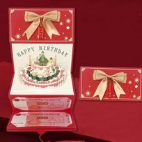 6/8/10 Cards Folding Red Envelope Card Chinese Style with Lighting Music Cake Greeting Card Bowknot Traditional 170x90mm