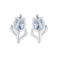 Silver tulip flowers decorated with crystals silver stud earrings