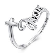 Silver adjustable ring with a cross and the inscription  Jesus , silver 925