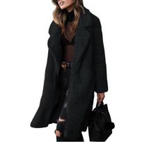 Cross-border new autumn and winter women's clothing long-sleeved lapel women's plush top extended coat coat lamb wool double-sided velvet S