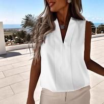 Cross-border 2025 European and American WISH Foreign Trade Women's Summer V-neck Sexy Sleeveless Chiffon Top and Vest S