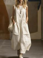 2026 European and American Cross-border Amazon Independent Site Spring/Summer New Loose Sleeveless 3D Pocket Cotton-Linen Dress S