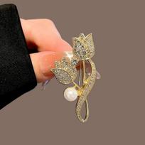 Tulip Brooch - High-end and Luxurious Suit Corsage - Pearl and Crystal Embellished - Unusual Corsage Accessory Brooch