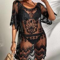 Moteriškos suknelės Beach Coverup Bikini išorinės nėrinių siuvinėtos suknelės One Size