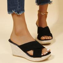 One Word Buckle Strap Sandals Female Summer Thick Bottom Slope with Fish Mouth High Heeled Roman Sandals Female 43