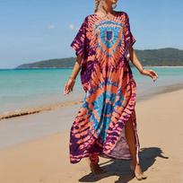 Moteriška Boho Cover Up, didesnio dydžio kontrastinga laisvai priglundanti „Vacay Beach Kaftan“ suknelė One Size