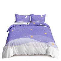 Kawaii Mėnulis Žvaigždėtas Naktinis Dangus Antklodės Užvalkalų Rinkinys Mėlynas Rožinis Violetinis Žvaigždžių Galaktikos Lovos Patalynės Rinkiniai Pilno Dydžio Berniukams Mergaitėms Antklodės Užvalkalas EU single(135x200cm) gray