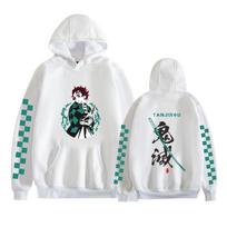 Demon Slayer Japan Anime Didingo dydžio gobtuvas Tanjiro Kamado Vyriški megztiniai Y2k Harajuku Unisex laisvalaikio megztiniai rūbų viršūnės XXXL balta